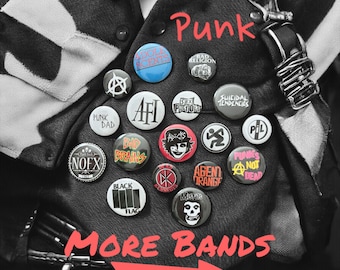 Punk Rock Band Pinback Buttons/Badges, Hardcore Punk, Skate Punk, Surf Punk, 70's, 80's, 90's. Free shipping on orders 35 dollars and up!