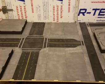 MDF Gelände, Kampfmatte, Spielmatte, Modulares Geländebrett, Stadt Karte, Hot Wheels, Miniatur Wargaming Gelände, Table Top Gelände