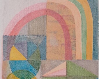 Rainbow Sun, Original collage art, wall art, wall decor, art by Lucie Summers