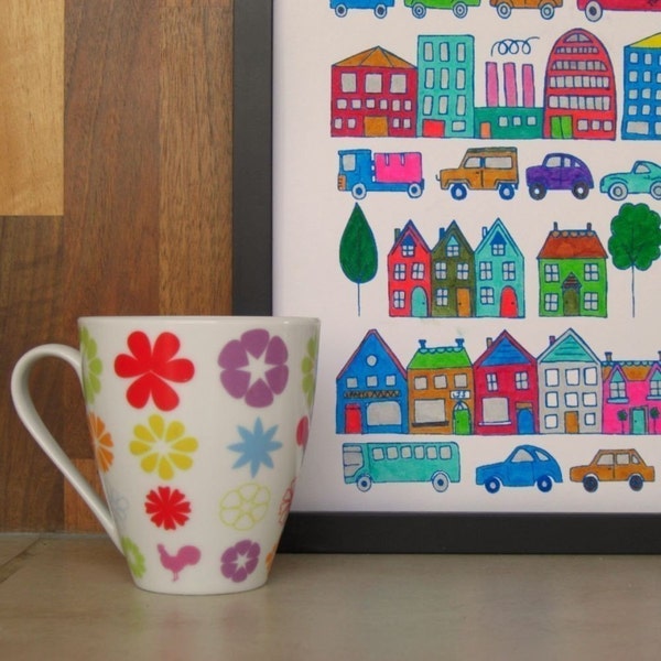 town - screenprinted colour-it-yourself poster