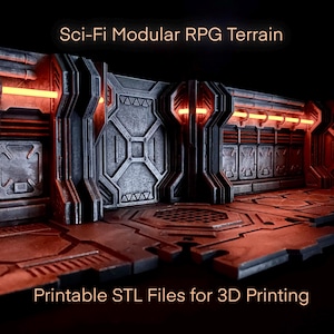 Możliwość wydrukowania modułowego terenu do gry RPG Sci-Fi — gotowe do druku pliki STL z gniazdami na drut elektrostatyczny, umożliwiającymi realistyczne oświetlenie.