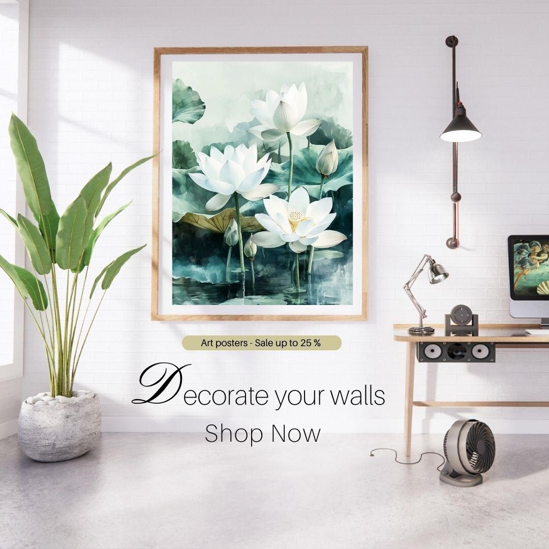 Watercolor Lotus Flowers Wall Art Print (digital Download) - Etsy