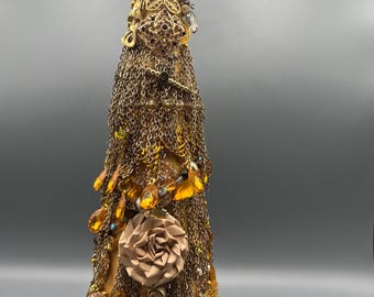 Jeweled Christmas Tree Gold Fringe
