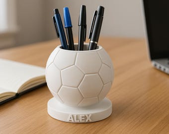 Custom 3D-Printed Soccer Ball Pen Holder - Personalized Desk Organizer, Gift for Coach & Football Fan Office Decor