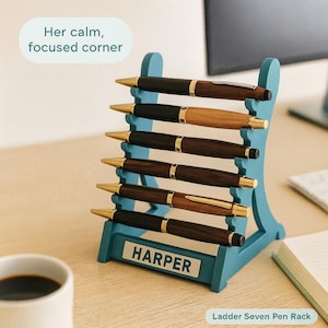 Ladder Personalized Pen Display Rack with Nameplate | Desk Organizer Gift for Him, Husband, Boyfriend or Her, fountain pen stand, unique