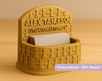 The Counsel Crest™ Gavel-Weave Nameplate + Card Holder — Personalized Lawyer Desk Sign | Boss’s Day Gift | Lawyer’s Gift |