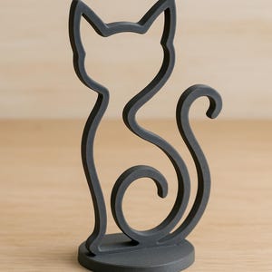Minimalist Cat Sculpture – Abstract Line Art Cat – 3D Printed Cat Lover Gift – Charcoal Gray Home Decor – Mother&#39;s Day Gift Idea