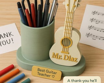 Favorite Guitarist Desk Buddy - Portapenne personalizzato per chitarra, regalo per amanti della musica e insegnanti