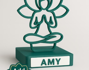 Personalized 3D Printed Lotus Yoga Meditation Figurine with Custom Name, Zen Home Decor, Mindfulness Desk Ornament, Unique Yogi Gift Idea
