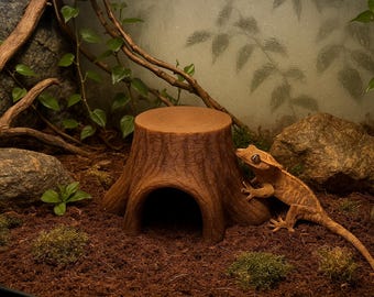 Escondite para reptiles impreso en 3D: decoración de terrario con tronco hueco / Refugio bioactivo naturalista para geckos, serpientes y ranas