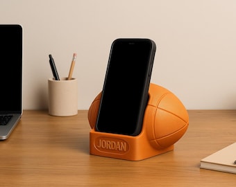 Personalized Football Phone Stand – Custom Name 3D-Printed Dock, Wide Slot Fits iPhone 15 Pro Max, Sports Fan Gift, Desk & Man Cave Décor