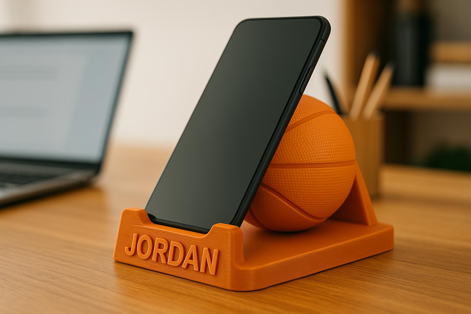 Personalized Basketball Phone Stand – 3D Printed PLA Desktop Cradle | Custom Name Sports Gift | Orange Basketball Cell Phone Holder