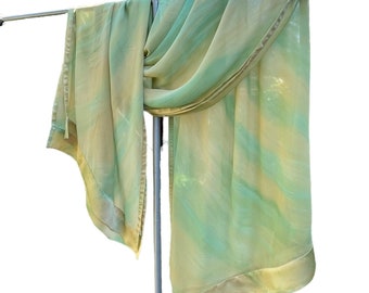 Hand Painted Silk Ruana - Corn Silk Shimmer, Women's Fashion Accessory, One of a Kind Chiffon Wrap, Travel Fashion, Boho Silk Kimono
