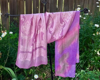 Orchid Pink Jacquard Silk Shawl, Unique Gift for Her, Wedding Shawl, Hand Dyed Paisley Shawl, Shawl for Mother's Day, OOAK, Handmade in USA