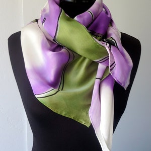 Hand Painted Silk Poncho One of a Kind Designer Original Dogwood Flowers, Purple, Green and White Pure Silk Square Scarf image 1