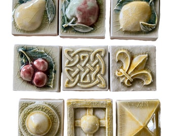 Handmade Botanical Theme Refrigerator Magnets - Vitreous Glazed Porcelain Tile w/strong magnet - Kitchen Decor - Gift for Any Occasion