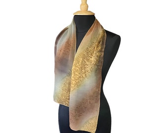 Amber Hand Painted Silk Chiffon Scarf - One of A Kind - Hand Painted Silk - Day Scarf - Amber Silk Scarf - Earthtone - Made by Hand wLove