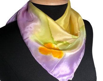 California Poppy Small Square Scarf, 20” square bandanna, purple, lavender, goldenrod, Womens fashion accessory, gift