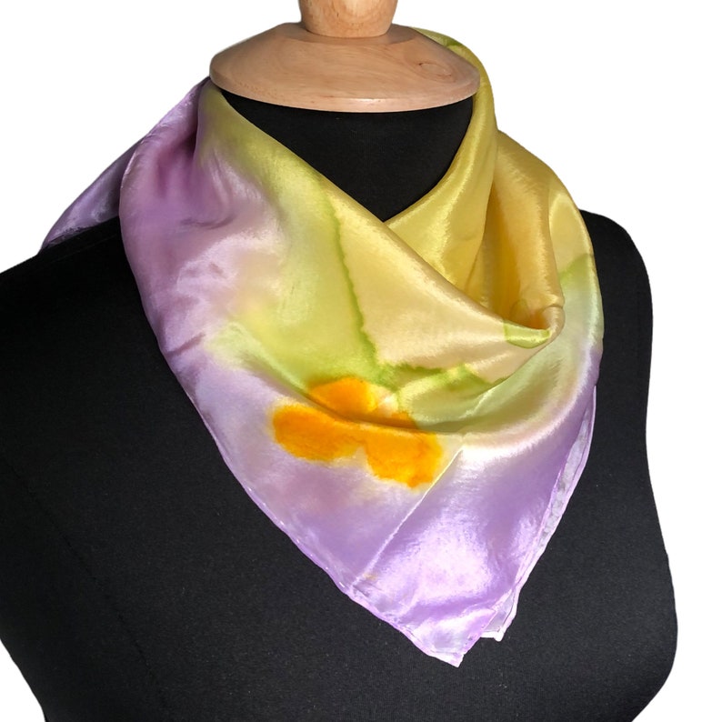 California Poppy Small Square Scarf, 20 square bandanna, purple, lavender, goldenrod, Womens fashion accessory, gift image 1