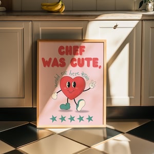 Szef kuchni był słodki, zjadłbym tu ponownie, plakat retro, dekoracja mieszkania w akademiku, dekoracja akademika dla studentek, sztuka ścienna do mieszkania w akademiku, znak spiżarni