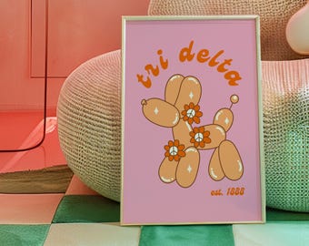 CUSTOM Sorority Merch Retro Print College Apartment Decor Dorm Decor For College Girls Wall Art Balloon Dog Greek Letters Big Sis Fraternity