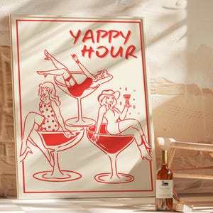 Yappy Hour Print Cocktail Poster Bar Cart Prints Retro Poster College Apartment Wall Art Cocktail Wall Art Martini Print Bar Cart Decor