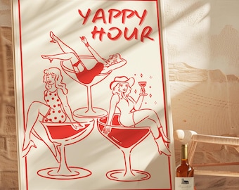 Yappy Hour Print Cocktail Poster Bar Cart Prints Retro Poster College Apartment Wall Art Cocktail Wall Art Martini Print Bar Cart Decor