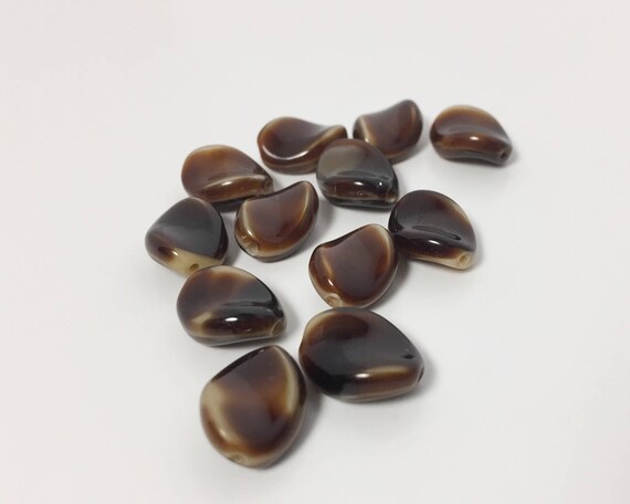 Vintage German Beads Twisted Flat Oval 14x10mm Black 6pcs 10236007
