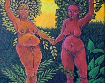 Original Hand Drawn Pastel Surreal Painting "Dryads"