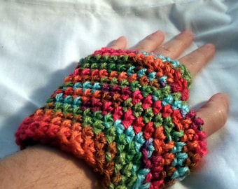 Crochet Fingerless Gloves, Fingerless Mittens, Fruit Punch Colors