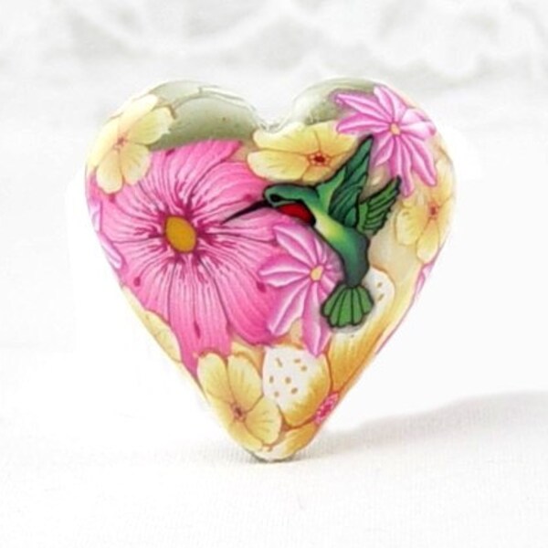 PUFFY HEART FOCAL BUTTERFLY FLOWER POLYMER CLAY BEAD 1143