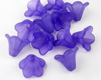 Flower Bead Frosted 50/ct Bell Daisy 5-Petal Acrylic Lily Grape Purple 15mm x 10mm Trumpet Tulip (1016luc15-20)