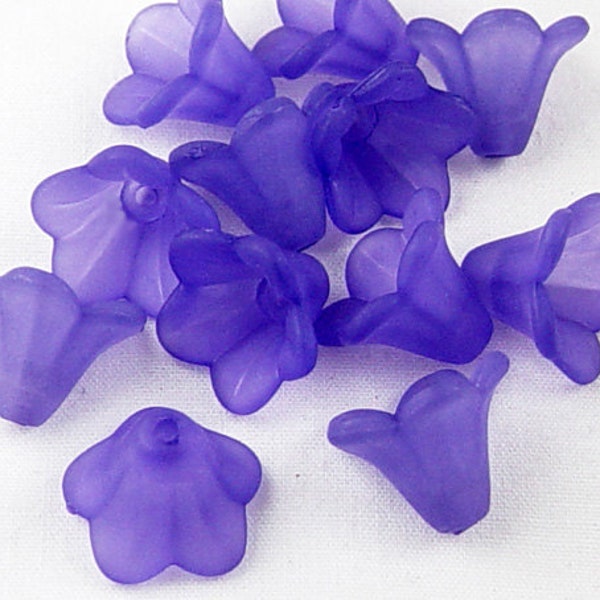 Flower Bead Frosted 50/ct Bell Daisy 5-Petal Acrylic Lily Grape Purple 15mm x 10mm Trumpet Tulip (1016luc15-20)