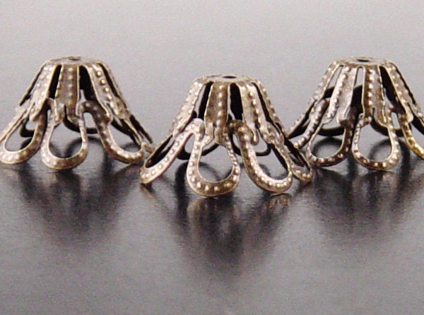 Bronze Bead Cap 50/ct Cone Antique Bronze 8-Petal Basket Filigree Tas…