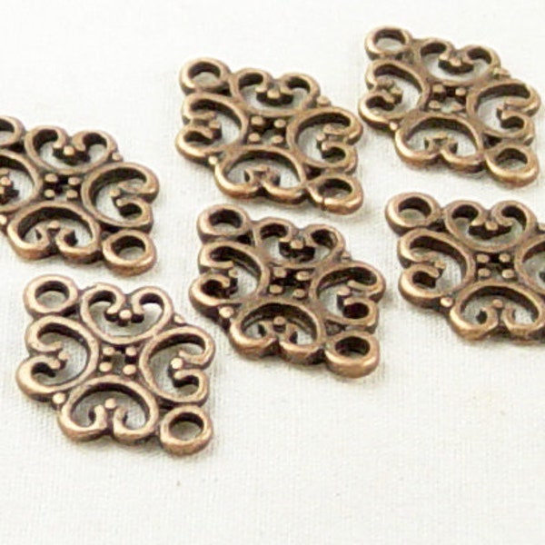 CLEARANCE Jewelry Connectors 6 Antique Copper Filigree 2-Ring Victorian 18mm NF (1011con18c1)os