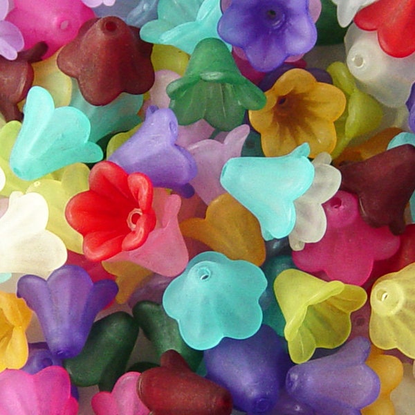 Flower Bead Frosted 50/ct Bell Daisy 5-Petal Acrylic Lily Mix Color 15mm x 10mm Trumpet Tulip (1016luc15m2)