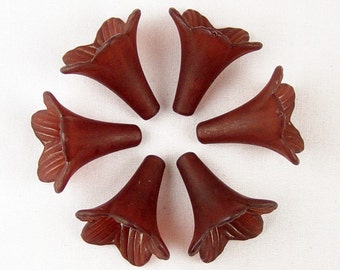 Flower Beads Frosted 50/ct Trumpet Acrylic  Morning Glory Bugle Root Beer Brown 23mm x 21mm (1018luc23-12)