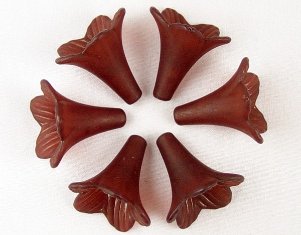 Flower Beads Frosted 6/ct Trumpet Acrylic Morning Glory Bugle Root Be…