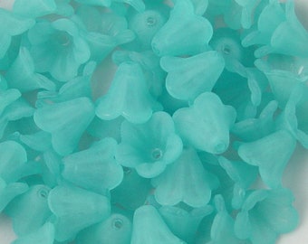 Flower Bead Frosted 50/ct Bell Daisy 5-Petal Acrylic Lily Aqua Blue 15mm x 10mm Trumpet Tulip (1016luc15-39)