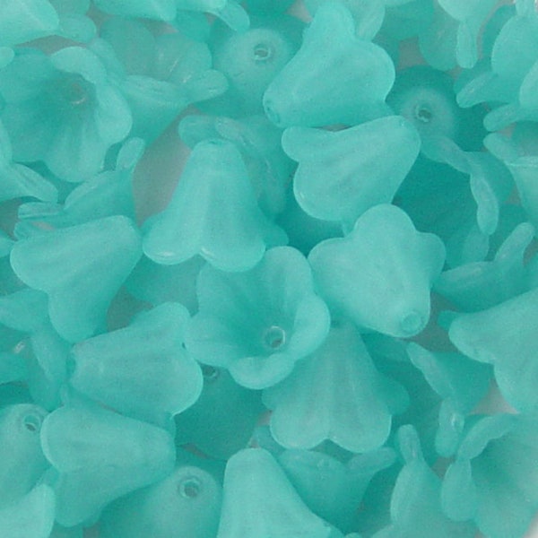 Flower Bead Frosted 50/ct Bell Daisy 5-Petal Acrylic Lily Aqua Blue 15mm x 10mm Trumpet Tulip (1016luc15-39)