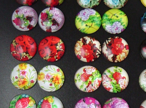 Glass Cabochon Round 2/ct Roses Pendant Flower Dome CHOICE Flatback G…