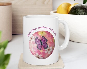 Ceramic Mug 11oz White Butterfly Flower Theme (butterfly-8)