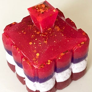 Resin Square Cube Shape Container Jar Jewelry Box Lid Red Purple (1044jar)