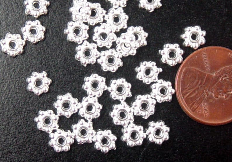 1121spa06s1 Silver Bead Spacer 100ct Shiny Daisy Flower Snowflake Bright 6mm NF