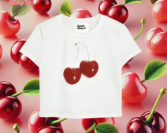 Cherry Baby Tee - Y2k Cherry Baby Tee Shirt, Coquette Baby Tee, Women's Baby Tee, 90s Baby Tee, Cute Baby Tee, Graphic Summer Baby Tee