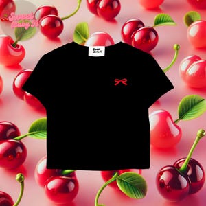 Bow Cropped Baby Tee - Tops, Cute Crop Tops, Sorority Tee, Y2k Graphic Baby Tee, 90s Baby Tee, Trending Tee, Y2k Shirt, Cool Girl Baby Tee