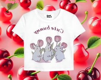 Bunny Baby Tee - Cute BunnyTee - Y2K Baby Tee, Sorority Baby Tee, 90s Baby Tee, Bunny Core, Cute Baby Tee