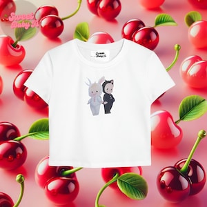 Kitty Bunny Baby Tee - Y2k Tee, Casual Streetwear, Y2k Tank Top, Baby Tee, Vintage Tee, Babydoll Shirt, 90&#39;s Tee, Sorority Baby Tee, 2000s T