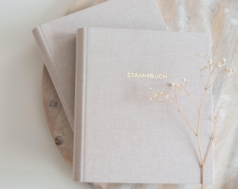 Stammbuch aus Leinen beige | Goldprägung | Stammbuch | klassisch | PERSONALISIERBAR