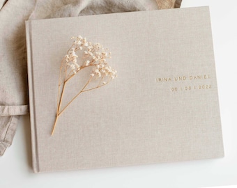 Linen guest book | PERSONALIZED | Names and date | Wedding guest book | Gold embossing